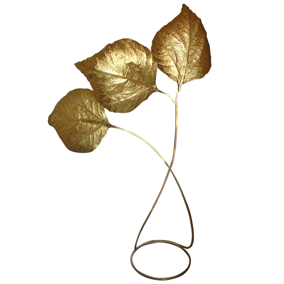 A Three Leaf Brass Floor Lamp By Tomasso Barbi,  C.1970 Italy