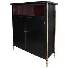 Jacques Adnet Armoire in Stitched Moleskin and Brass