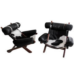 Pair of Cowhide and Leather Easy Chairs