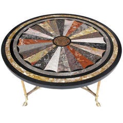Antique A Grand Tour Pietra Dura Marble Top C.1830, On Brass Hoof Stand