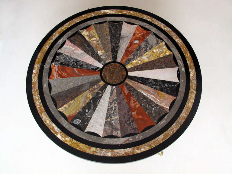 Grand Tour Pietra dura marble top c.1830, Italy, on brass hoof Legs dating from the 1950's France.