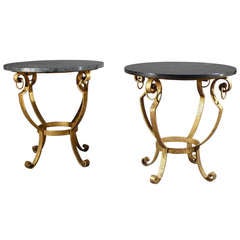 Pair of martele gilded wrought iron side tables 1950's