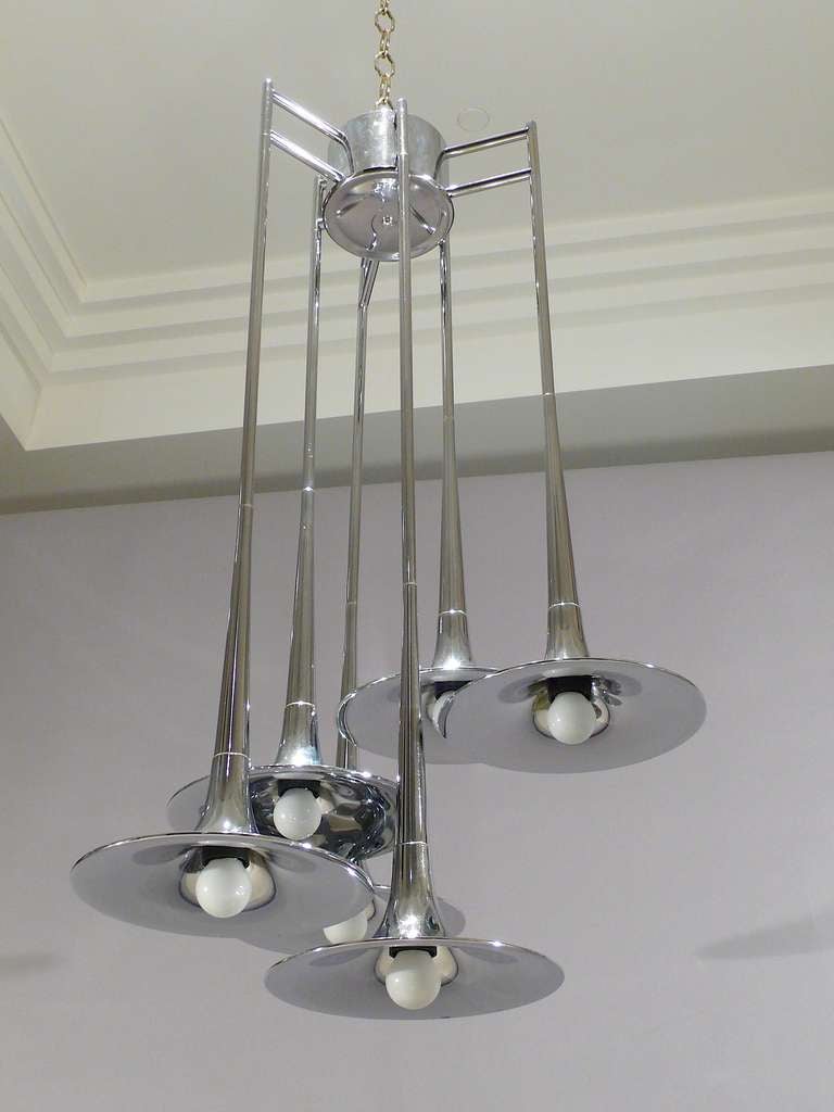 Trumpet Chrome chandelier by Reggiani