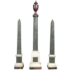 Grand Tour Set of Obelisks and Column in Green Porphyry