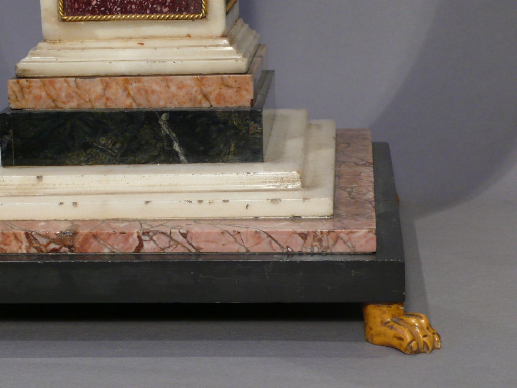 19th Century A Grand Tour Porphyry Obelisk With Sienna Marble Paw Feet For Sale