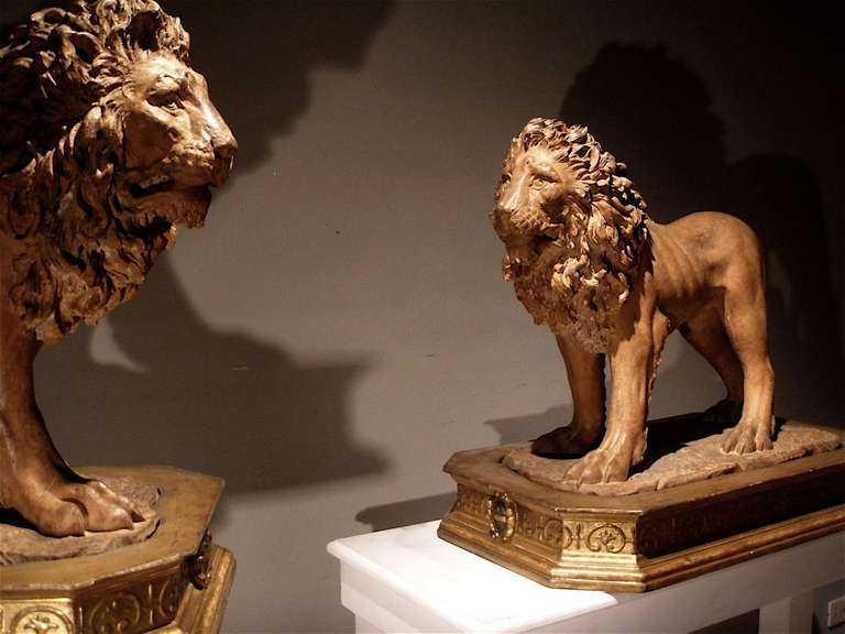Italian Pair of Terracotta Lions For Sale