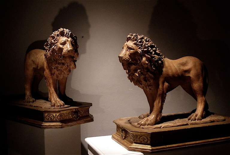 19th Century Pair of Terracotta Lions For Sale