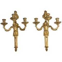 Good Quality Pair of Louis XVI Ormolu Three-Light Appliques, Late 18th Century