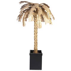 Great Palm tree as floor lamp in gilded metal. France. 1970´s