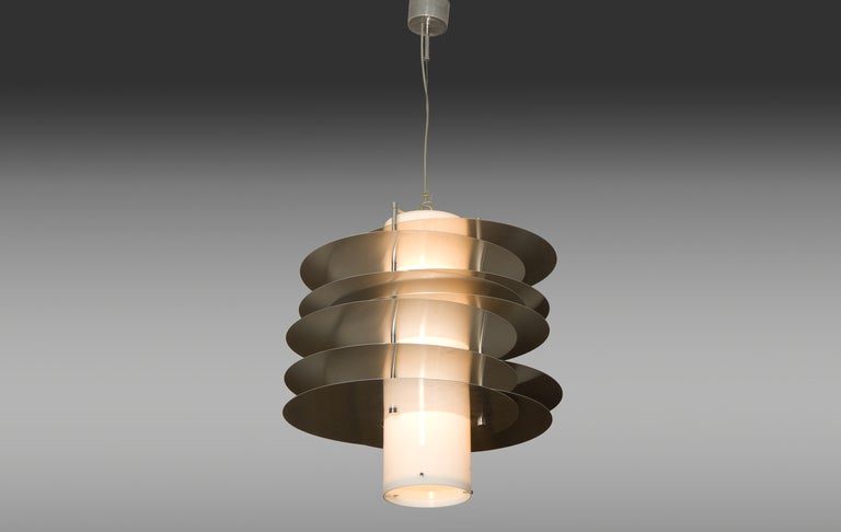 Two Italian ceiling fixture, steel and methacrylate, Italy, 1970.
(May sell one piece).