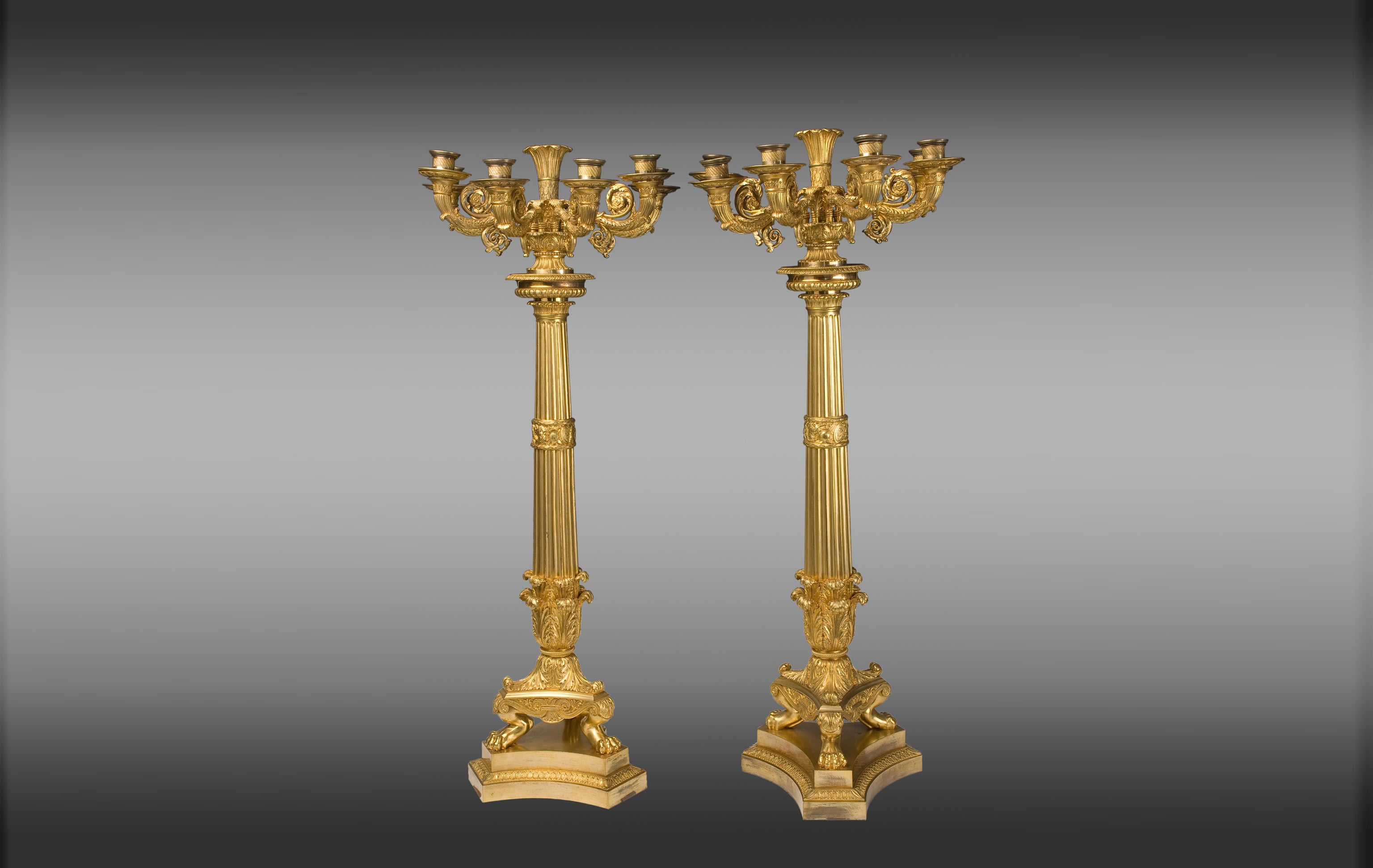 Large Gilt Bronze Six-Light Candelabra from Empire Period For Sale