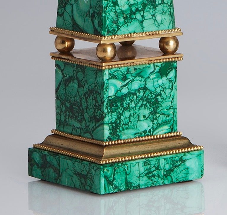 Russian Malachite and Gilt Bronze Obelisks, 19th Century