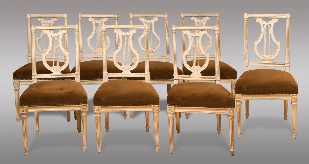 Set of Eight Louis XVI Period Chairs, Five Stamped by Gautron