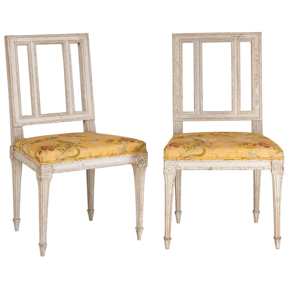 Two French Louis XVI Period painted Chairs For Sale