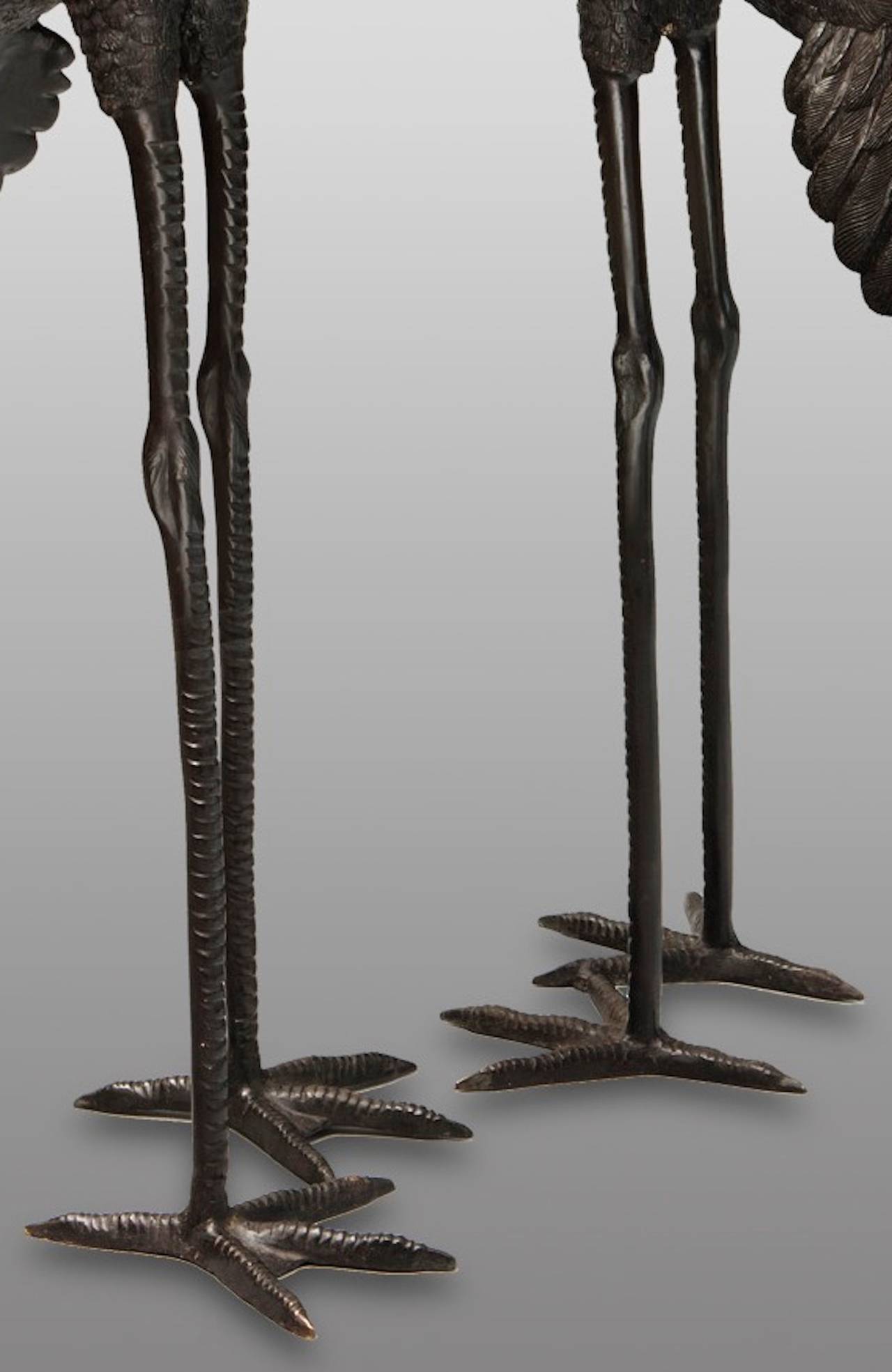 Pair of Cranes in Japanese Patinated Bronze 2