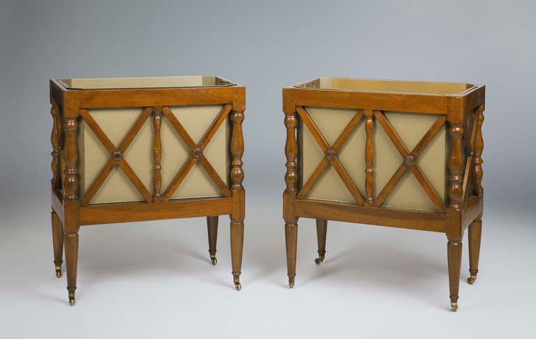 Unusual pair of antique French walnut planters (with mettalic deposits,) 19th century. Restoration period.