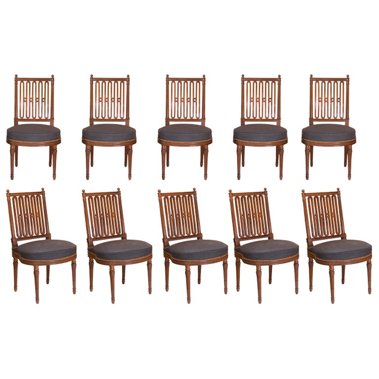 Ten Extraordinary Quality Large Chairs, Louis XVI Style in Mahogany