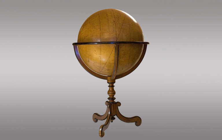 Colossal Terrestrian globe hand-painted, first half of 18th century, France. Mounted in a 19th century pedestal wood.