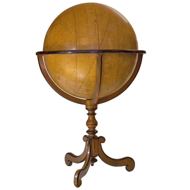 Colossal Terrestrian Globe Hand-Painted, Early 18th Century For Sale