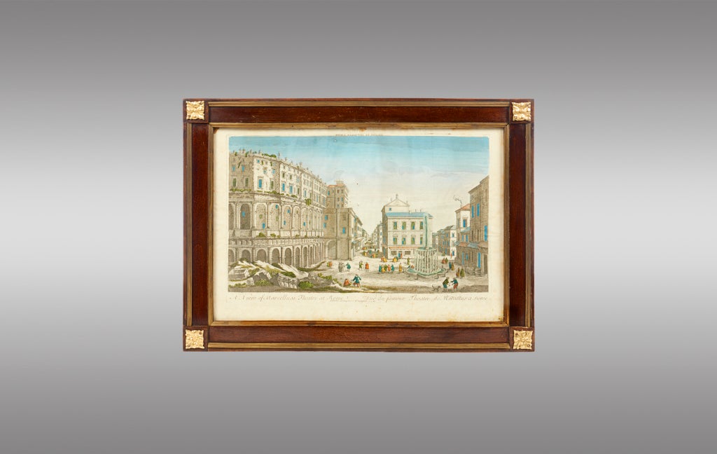 Six 18th century engravings on views Venice and Rome. Frames early 20th century. Mahogany and metal.
1. Famous Marcellus Theatre a Rome.
2. People's Square. Rome.
3. The seat of Lodovisi with part of Rome.
4. Square of the Basilica of St. John