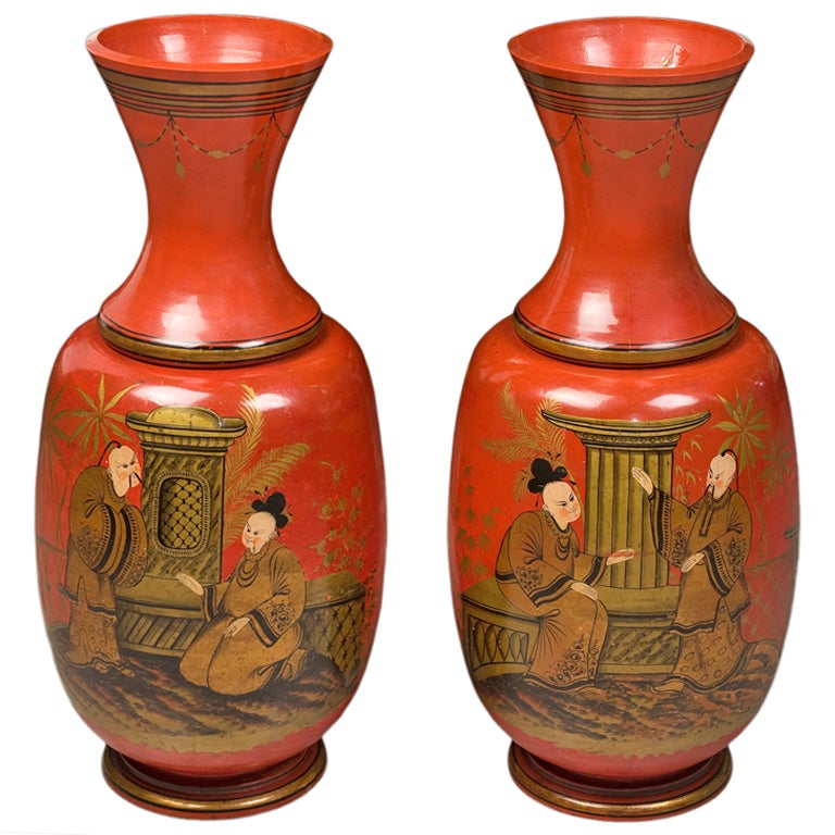 Pair of German Lacquered Terracotta Vases