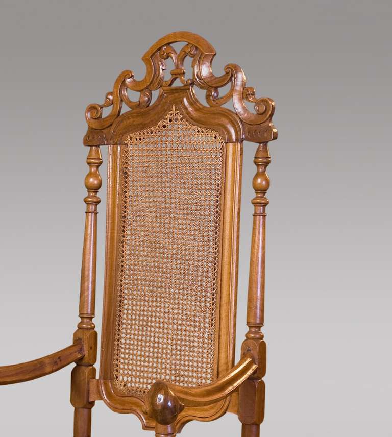 Spanish Carved Walnut Armchair, Carlos II Period, Late 17th Century