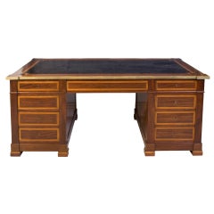 French Pedestal Desk in Mahogany and Crossbanded Sycamore