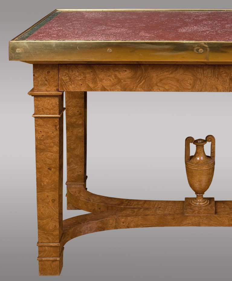  Russian Center Table in elm root topped with porphyry and bronze. Circa 1830
