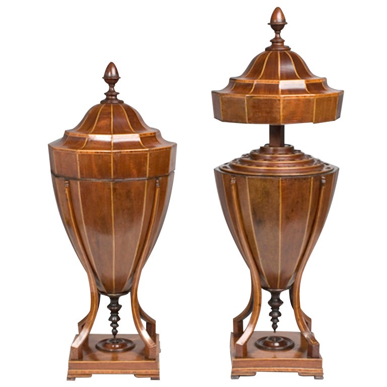 Two George III Mahogany Knife Cases Inlaid with Vertical Stringing For Sale