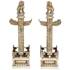 19th. Century Chinese silver marqued candlesticks