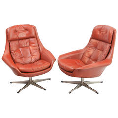 Swivel Armchairs in Leather, Model of Henry Walter Klein, 1970