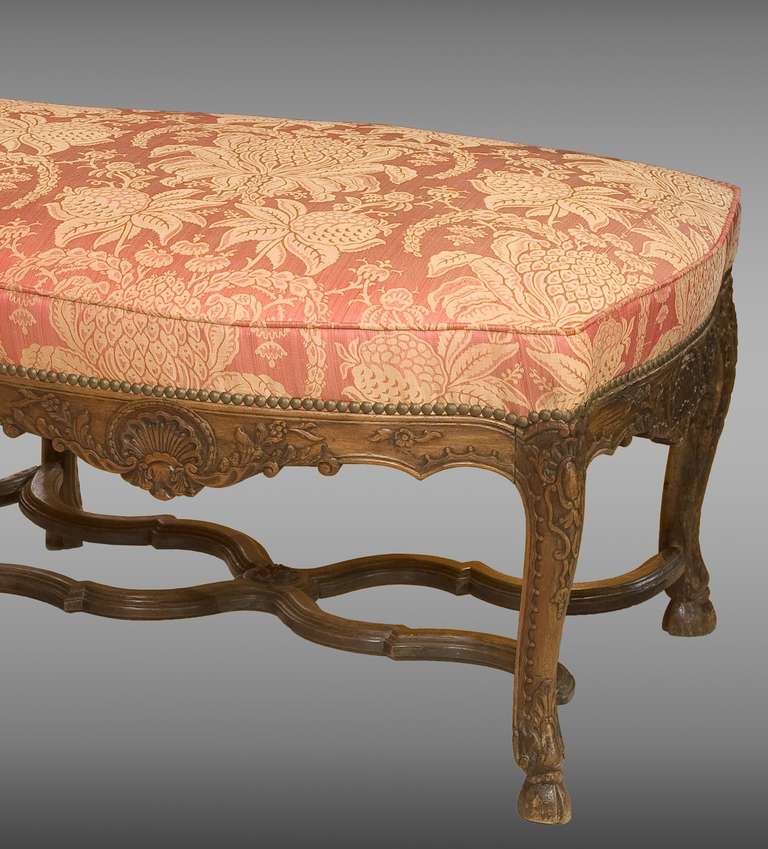 Régence Large French Carved Walnut Stool of Regence Style, 19th Century For Sale