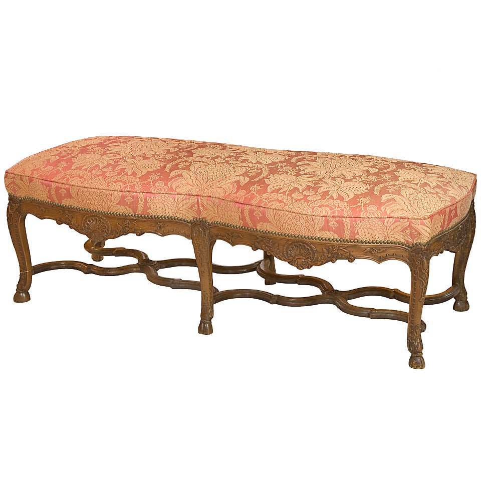 Large French Carved Walnut Stool of Regence Style, 19th Century For Sale