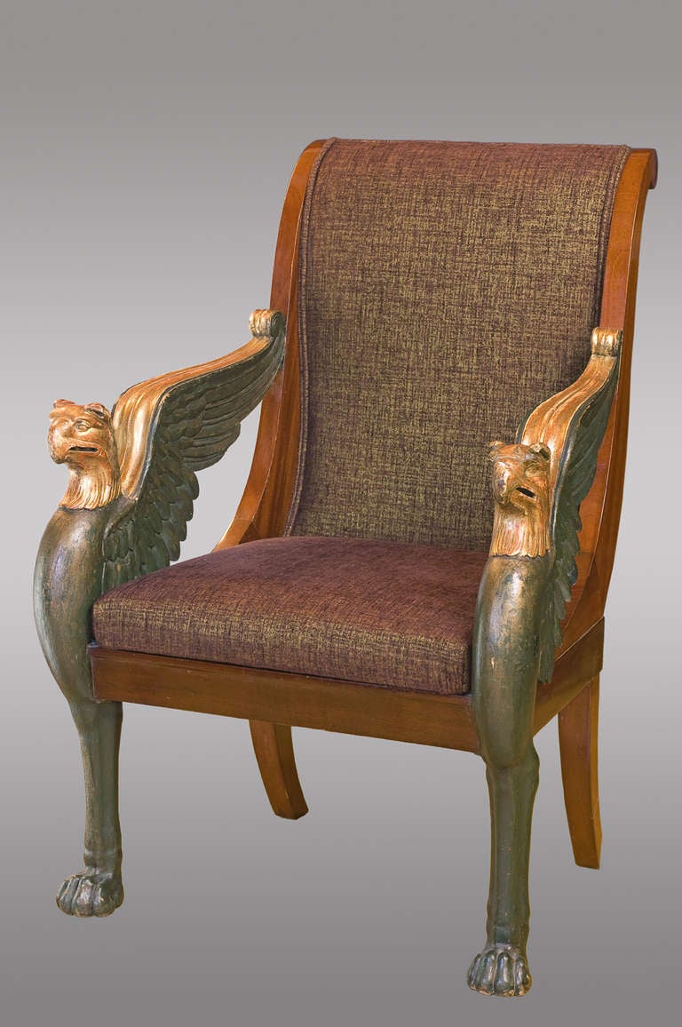 Gilt Very Rare Set of Two Armchairs and Settee, Empire Period For Sale