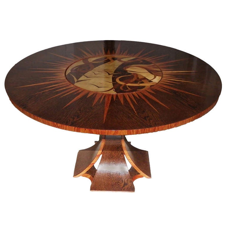 Unique Table in Palmwood and Rosewood with Revolving Center For Sale at