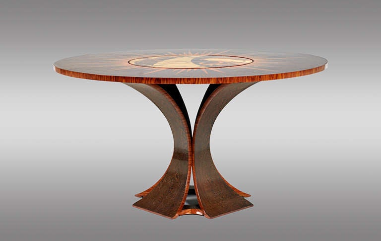 French Unique Table in Palmwood and Rosewood with Revolving Centre For Sale