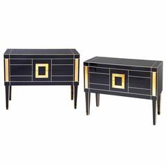 Commodes in Black and Gold Mirror with Two Drawers