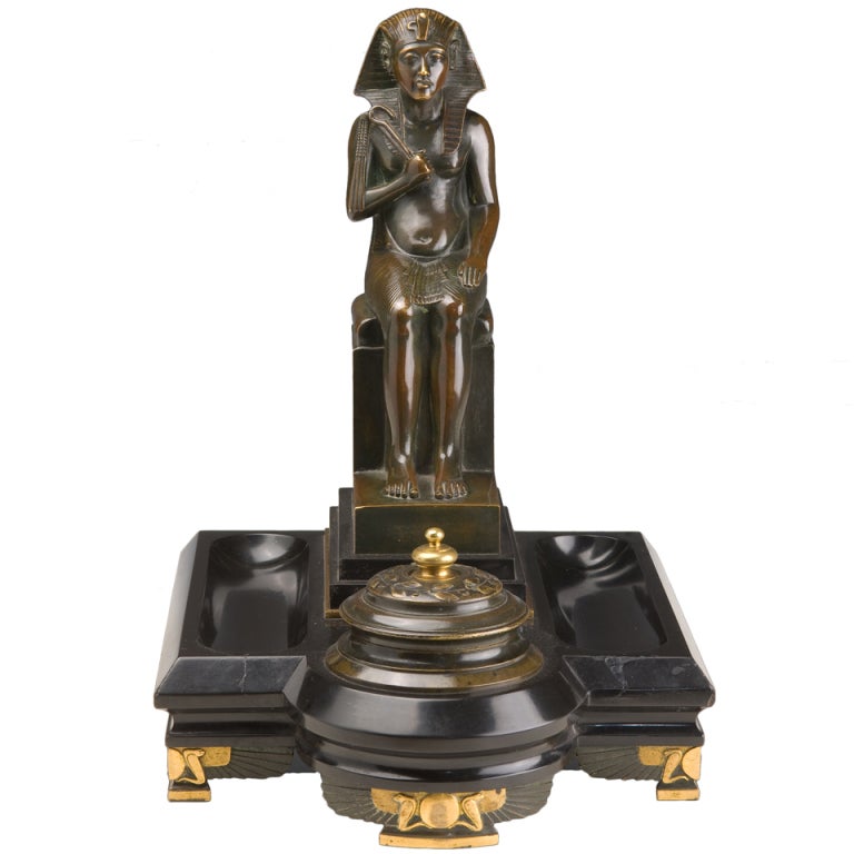 Patinated Bronze Inkstand with the Figure of Queen Hatshepsut Pharaoh of Egypt
