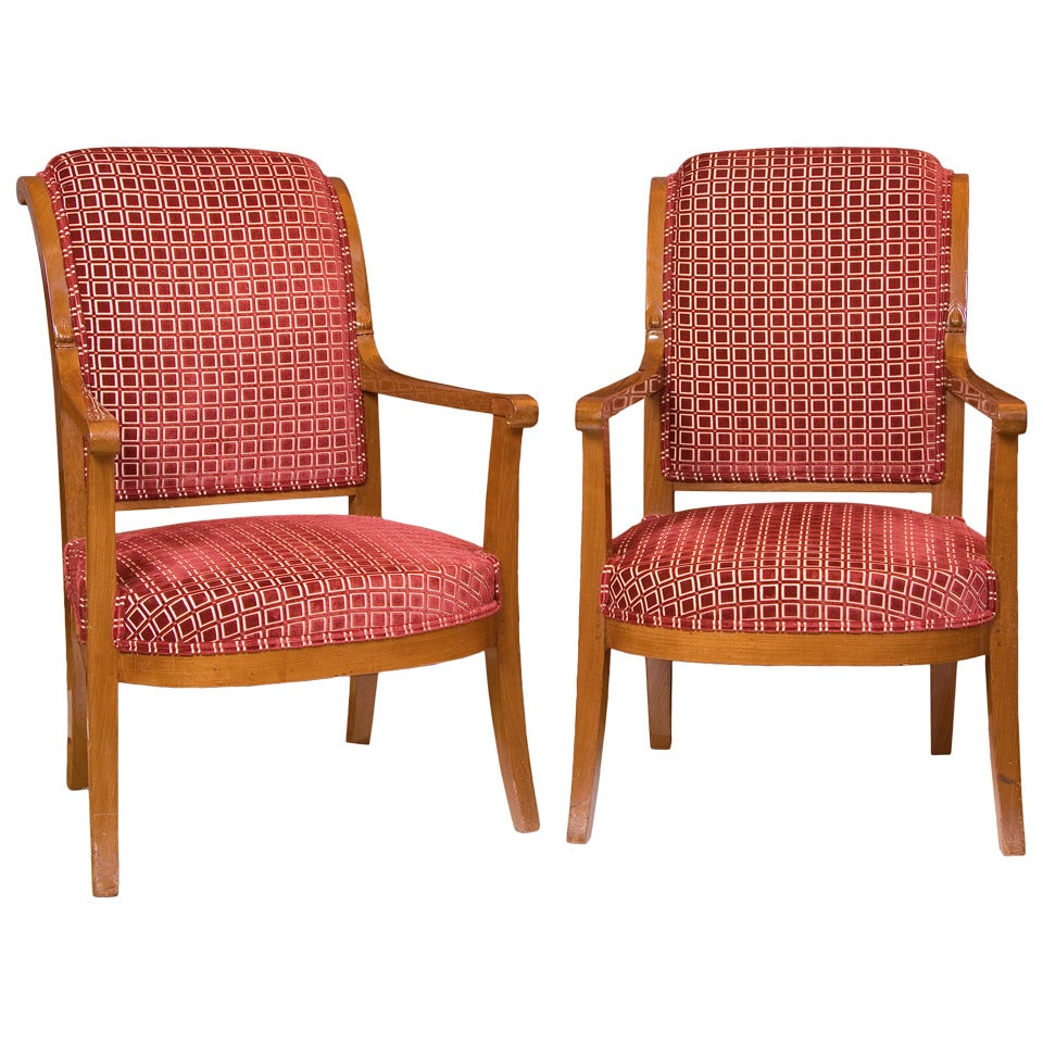 Stylized Mahogany Armchairs of Directoire Period, France, circa 1800 For Sale