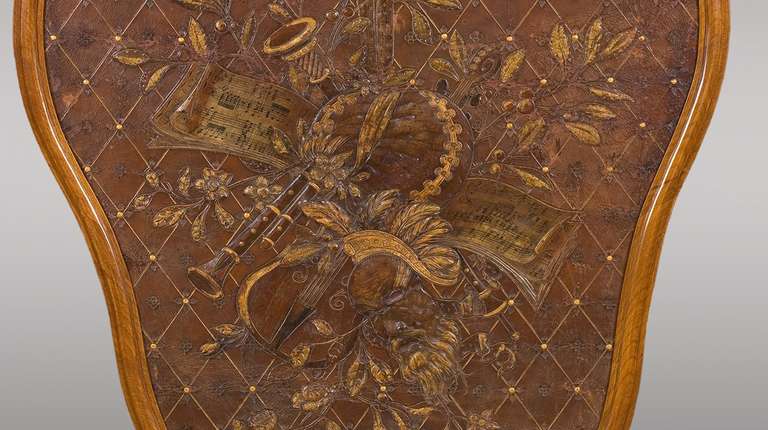Louis XVI Very Rare Embossed Leather Panel Allegory of Music and Theater, 19th Century For Sale
