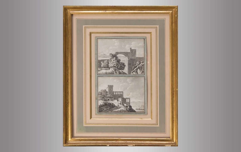 Four Italian Drawings in Charcoal Landscapes