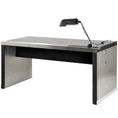 French Metal Desk With Adjustable Lamp.