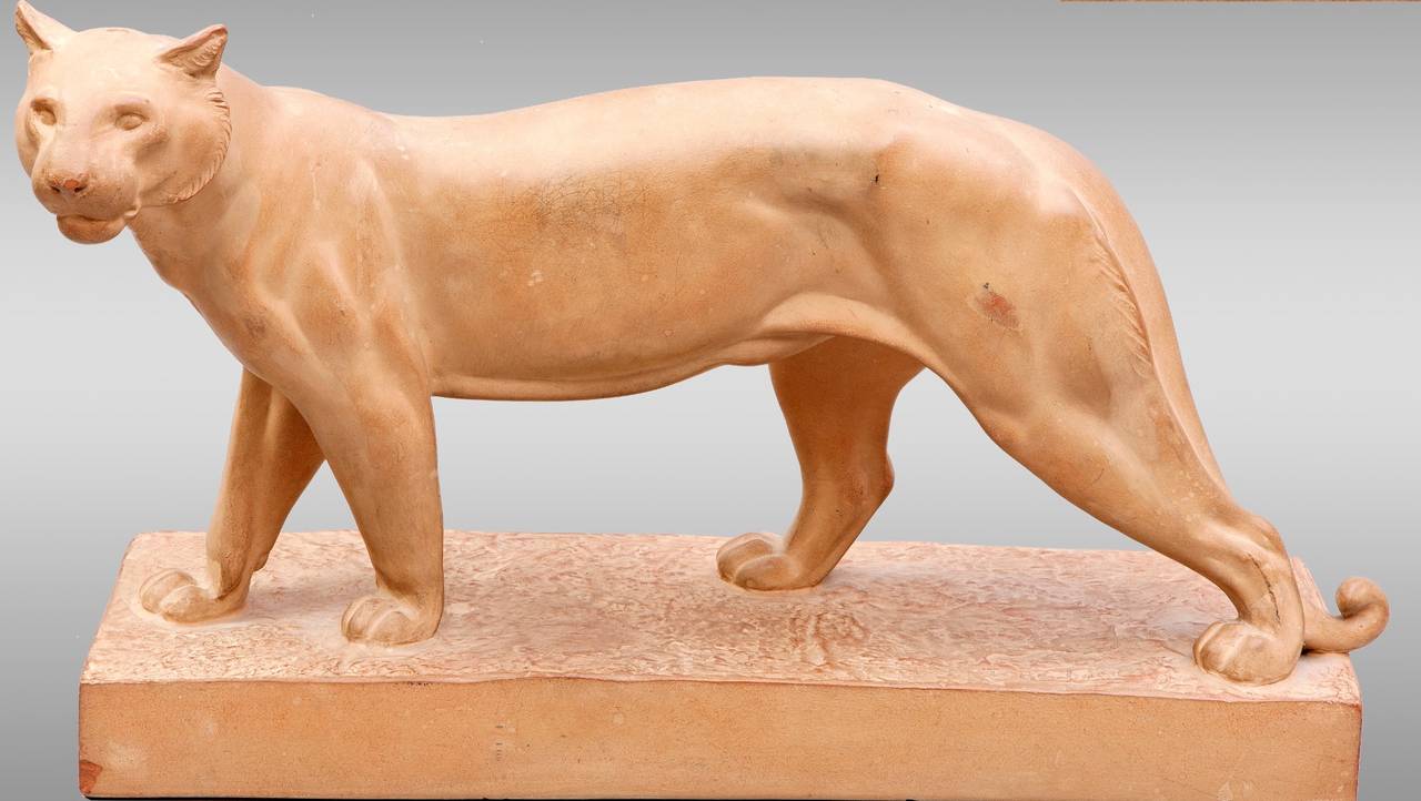 "Walking Panther" Terracotta Sculpture by Irénée Rochard