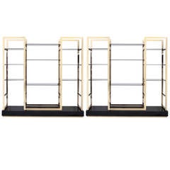 Pair of Etageres in Solid Gold Plated Steel Structure with Smoked Glass Shelves