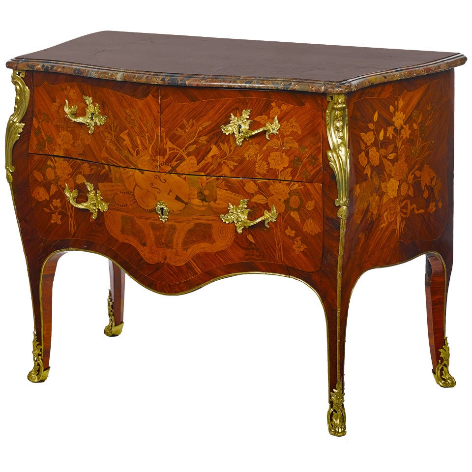 Superb Marquetry Louis XV Commode, Stamped "R. Dubois" For Sale