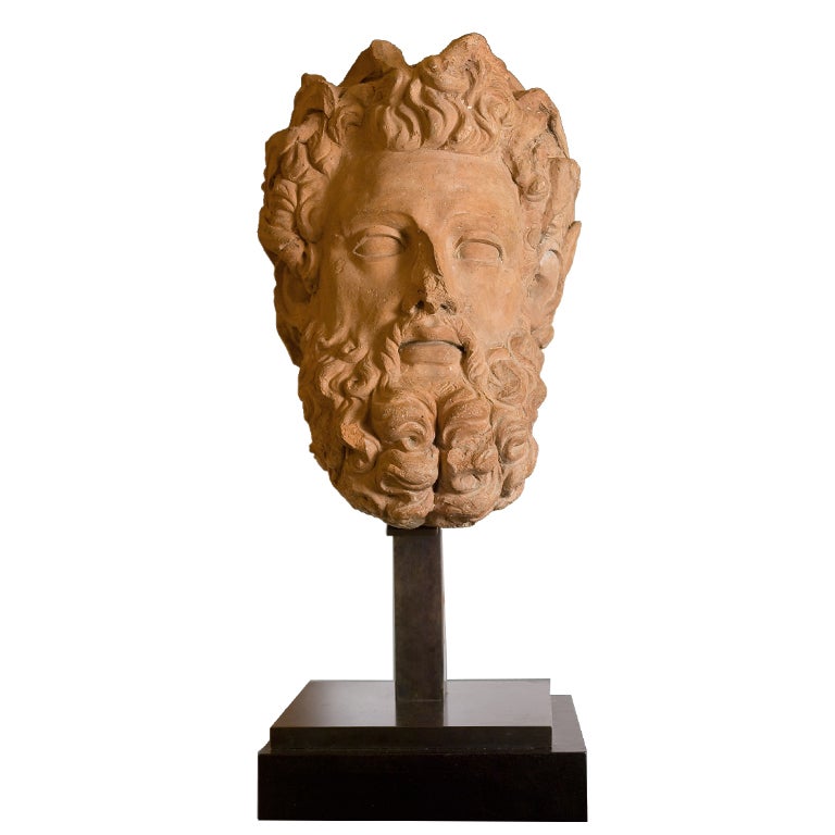 Great Head of God Zeus in Terracotta, 18th Century For Sale
