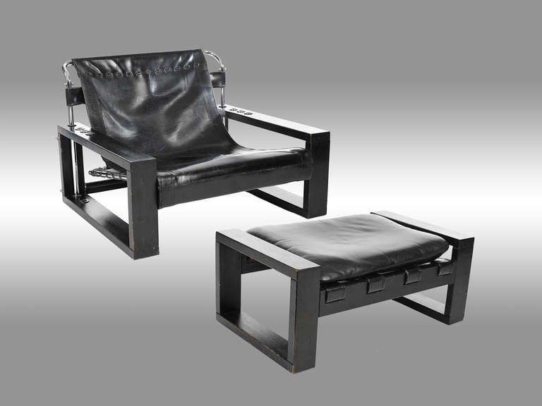 Sonja Wasseur, Lounge Chair and Stool in Wood, Steel and Leather
