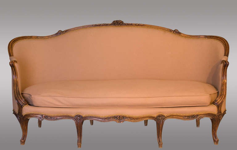 A pair of Louis XV style canapé wool felt upholstered.
French. 
Nineteenth Century. 

(Can be sold separately)