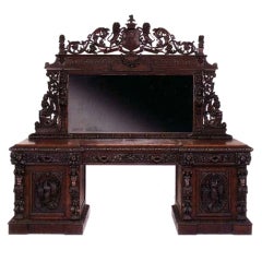 Antique Mid-Victorian Carved Oak Sideboard by T. Woodgate