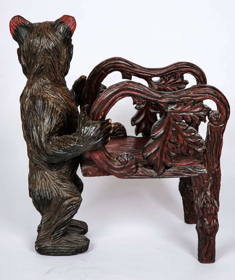 German Pair of Black Forest Carved Wood Miniature Children's Armchairs